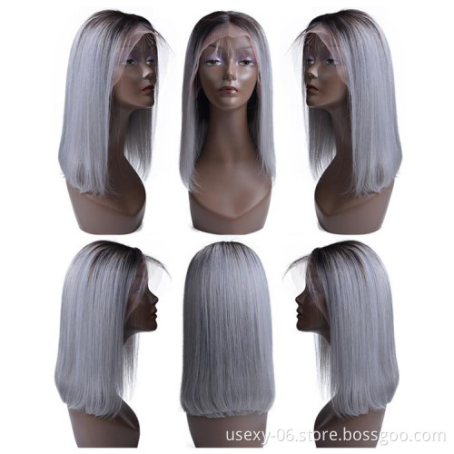 New Arrival Raw Indian Hair Bob Wigs Ombre 1B/Grey Human Hair  Wig Short Straight Lace Front Wig For Black Women